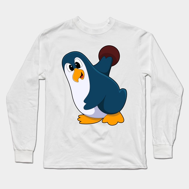 Penguin at Bowling with Bowling ball Long Sleeve T-Shirt by Markus Schnabel